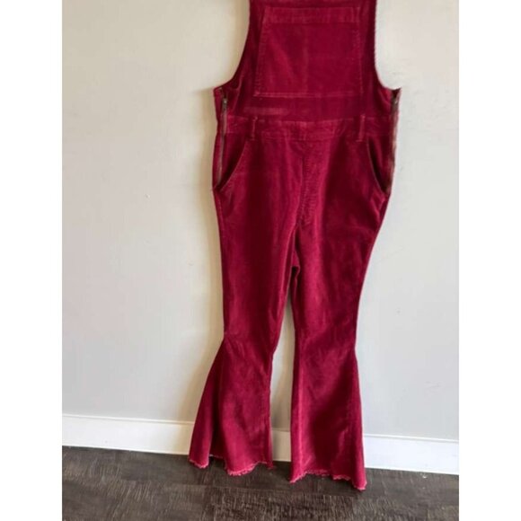 Mumu Blue Womens Corduroy Flare Overalls Berkeley Bell Bottom Red Size XL - Picture 8 of 11
